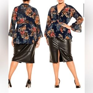 City Chic Lydia Top Size S/16 Navy Floral Twist NWT